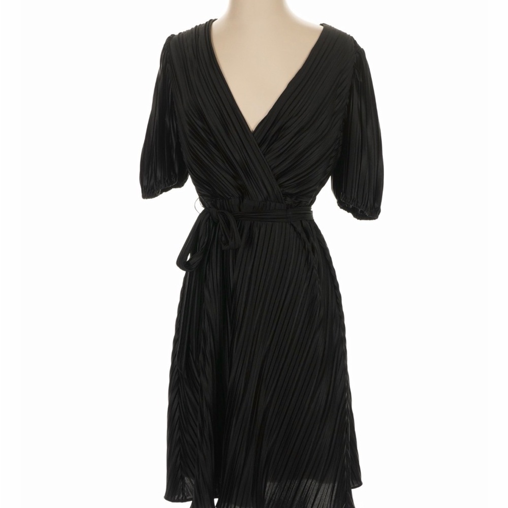 DKNY Elegant Black Wrap Midi Dress